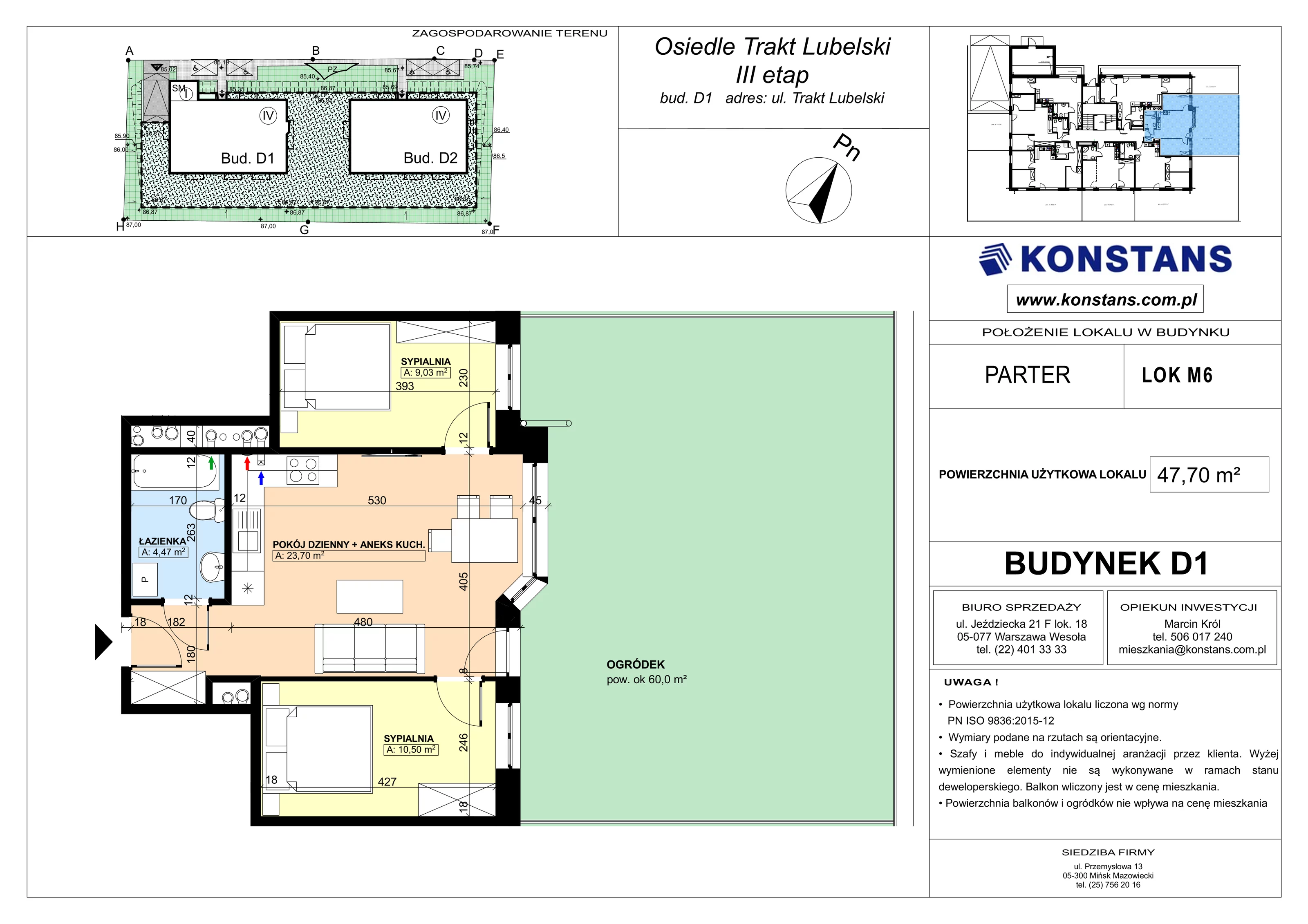 3 pokoje, mieszkanie 47,70 m², parter, oferta nr D1.6, Trakt Lubelski Etap III, Warszawa, Wawer, Zbytki, ul. Trakt Lubelski 181C/181D